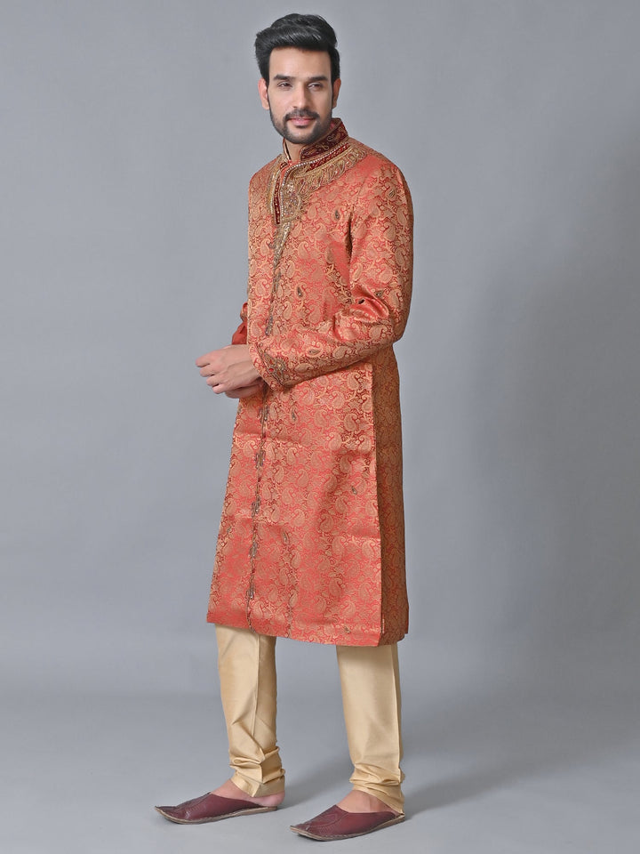 Ethnic Motifs Maroon Sherwani