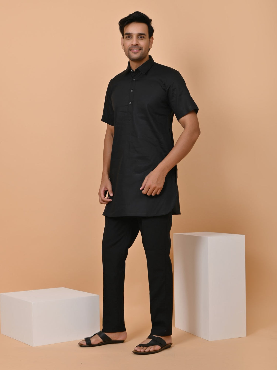 Solid Black Pathani Set