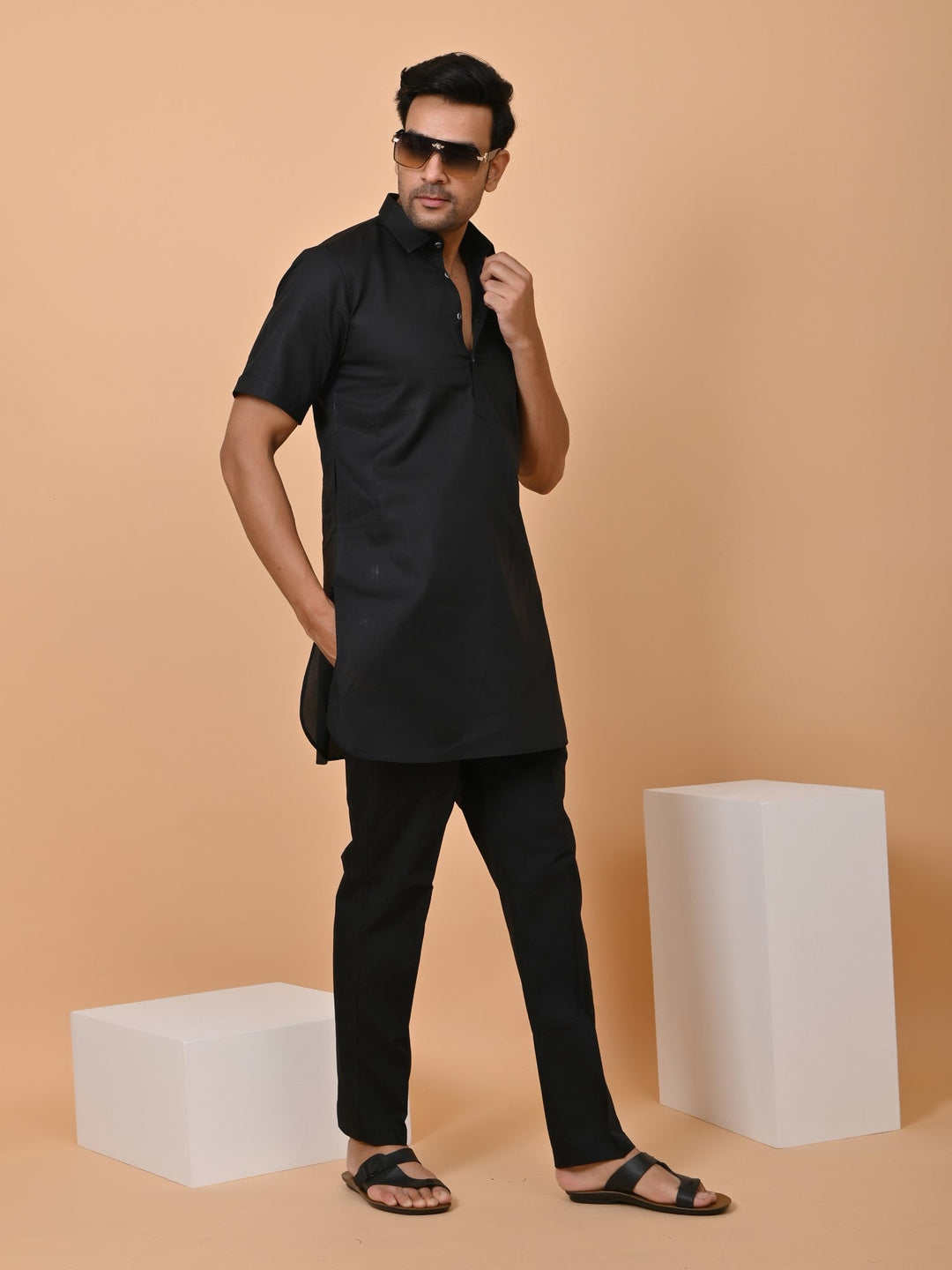 Solid Black Pathani Set