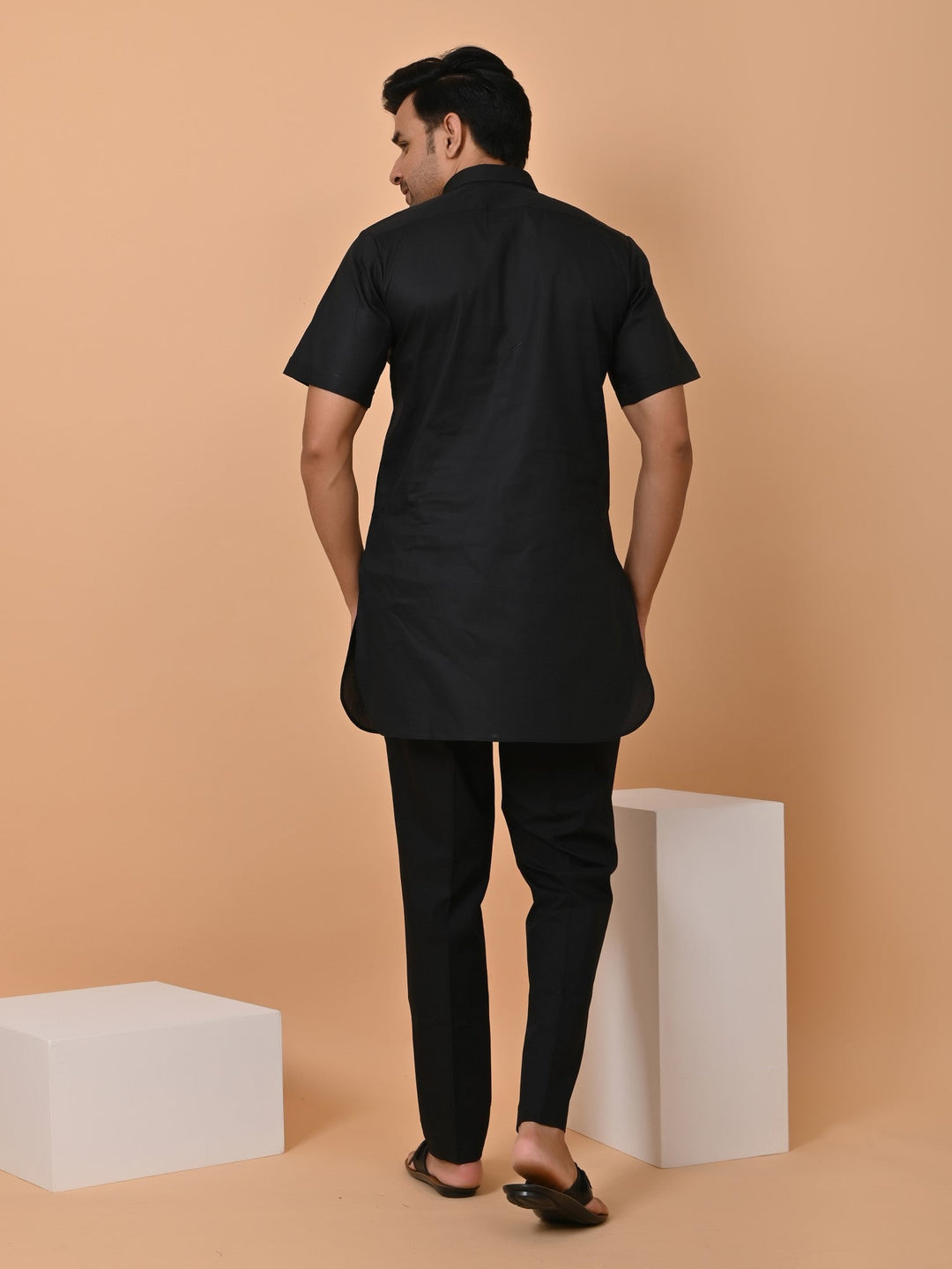 Solid Black Pathani Set