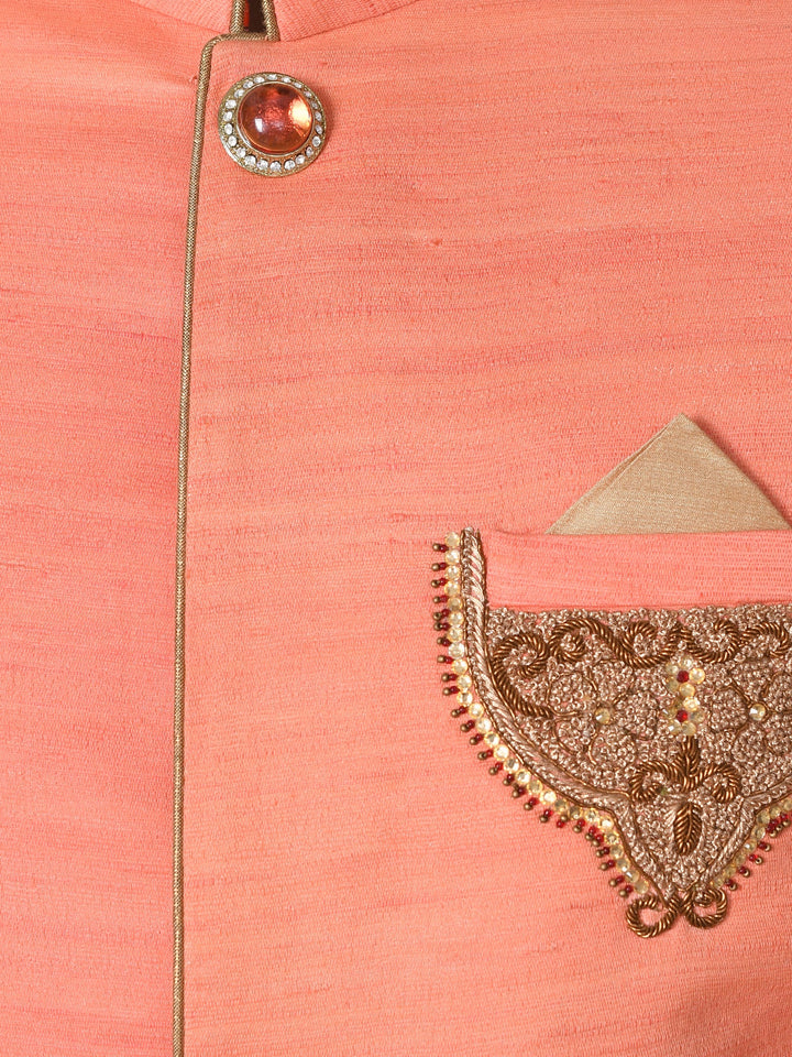 Textured Peach Sherwani