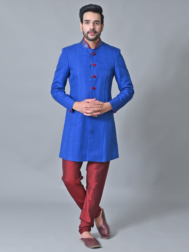 Textured Blue Sherwani
