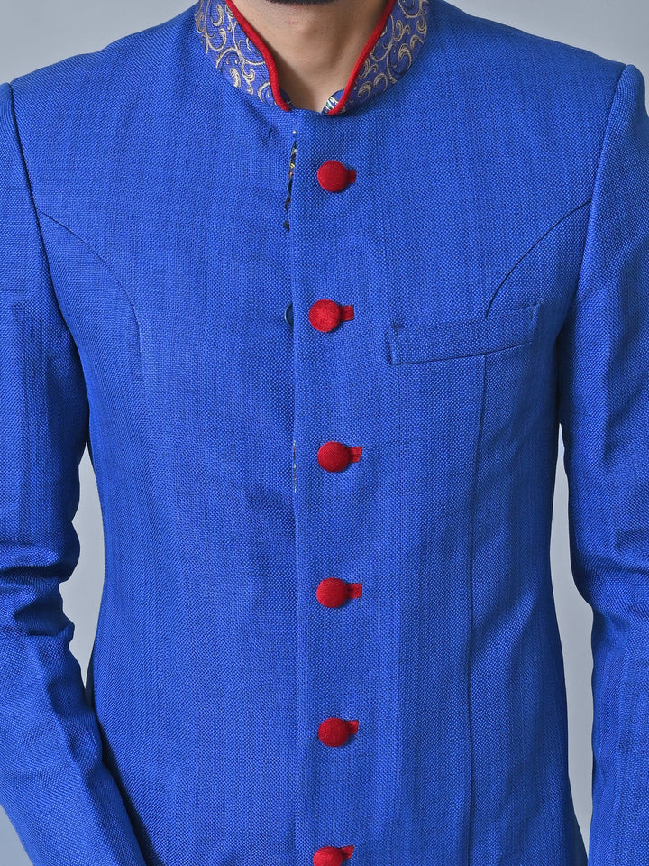 Textured Blue Sherwani