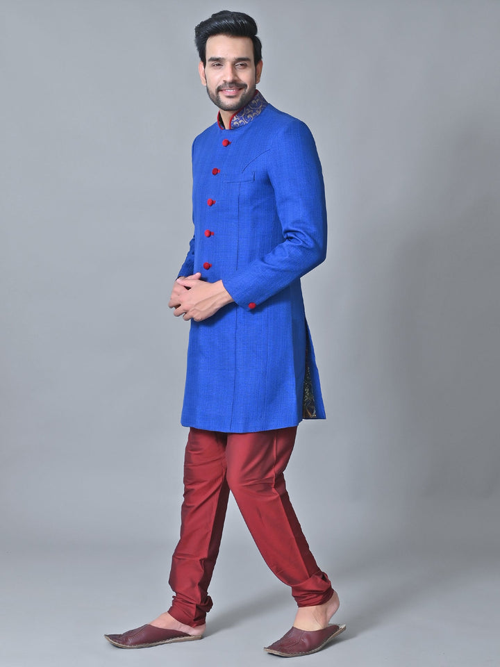 Textured Blue Sherwani