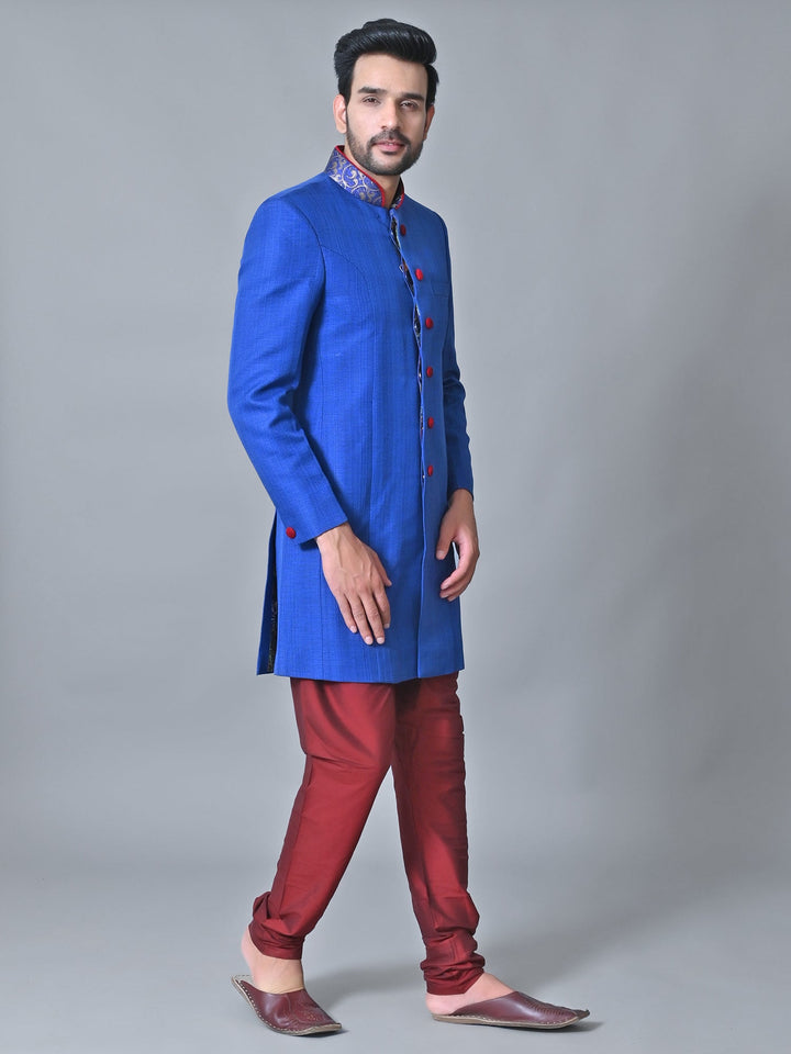 Textured Blue Sherwani