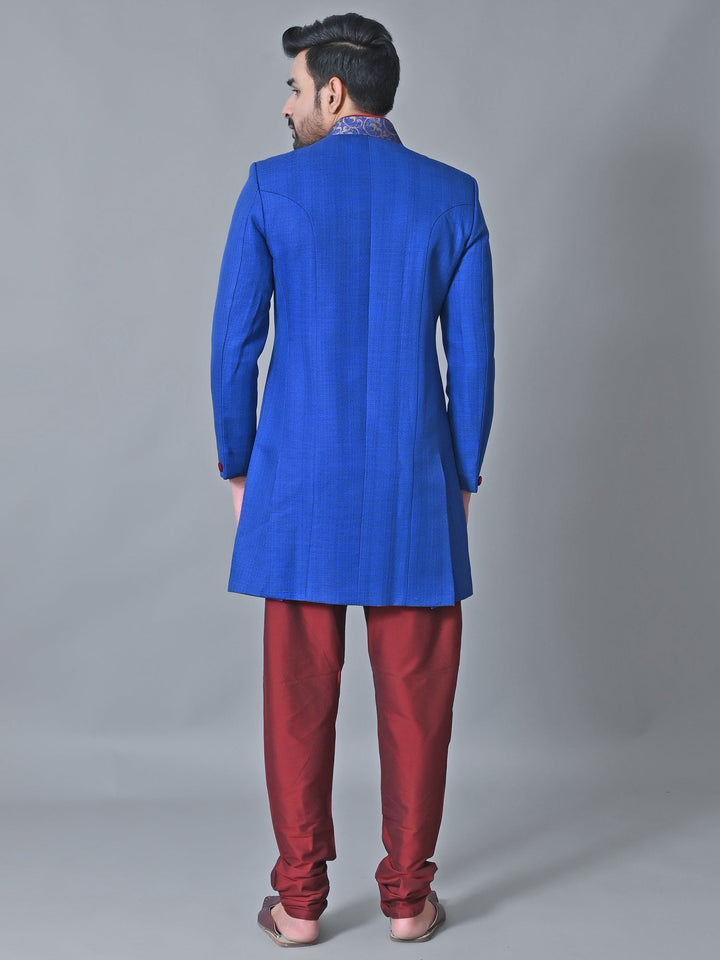 Textured Blue Sherwani