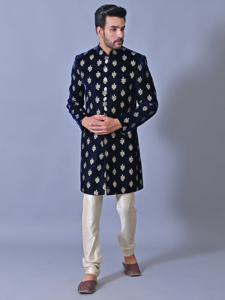Floral Navy Blue Sherwani