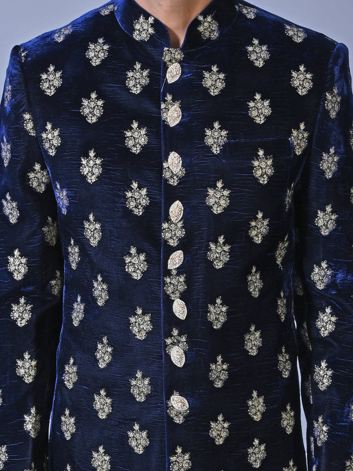 Floral Navy Blue Sherwani