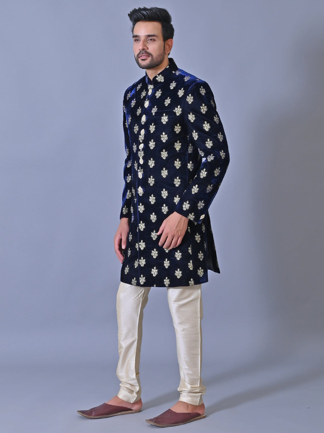 Floral Navy Blue Sherwani