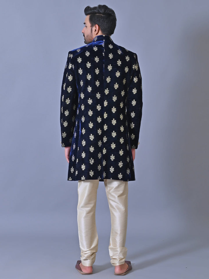 Floral Navy Blue Sherwani