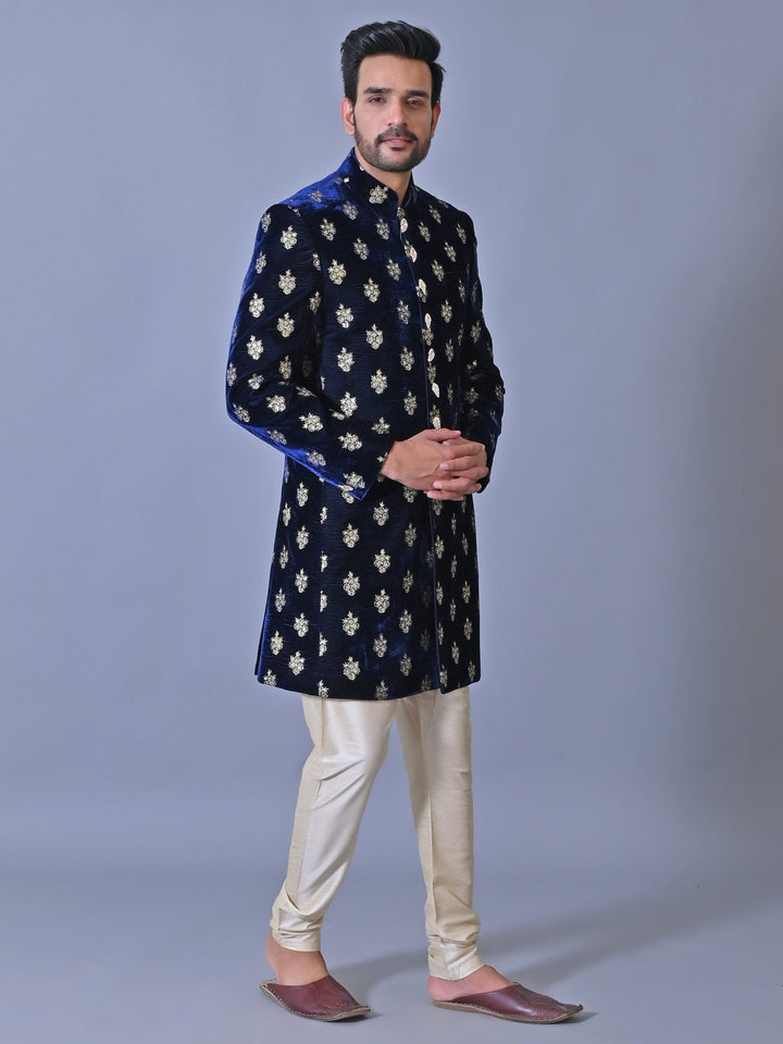 Floral Navy Blue Sherwani