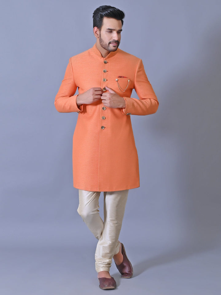 Textured Orange Sherwani