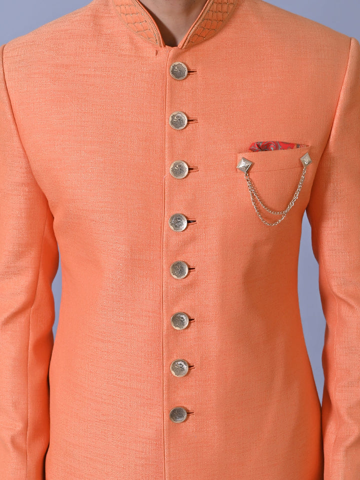 Textured Orange Sherwani