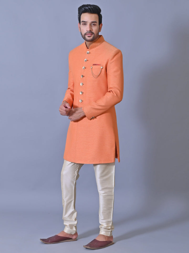 Textured Orange Sherwani