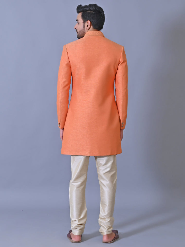 Textured Orange Sherwani