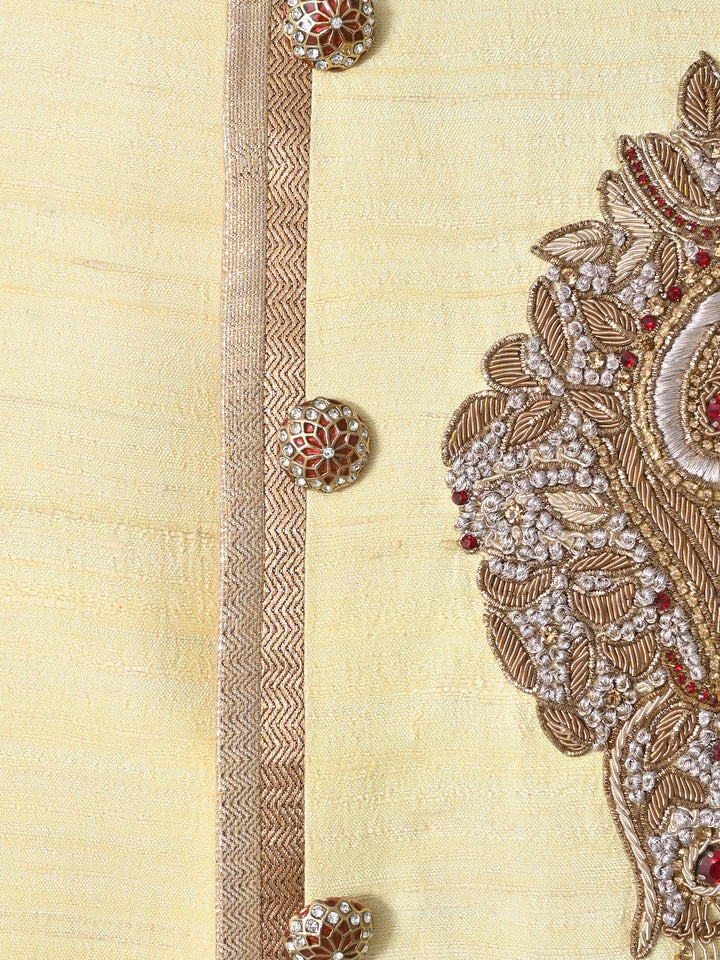 Textured Yellow Sherwani