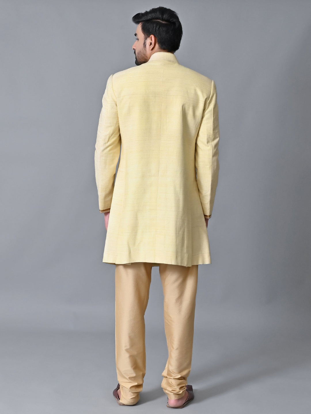 Textured Yellow Sherwani