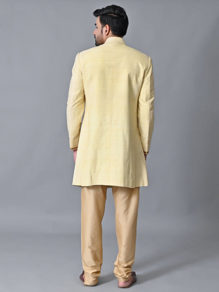 Textured Yellow Sherwani