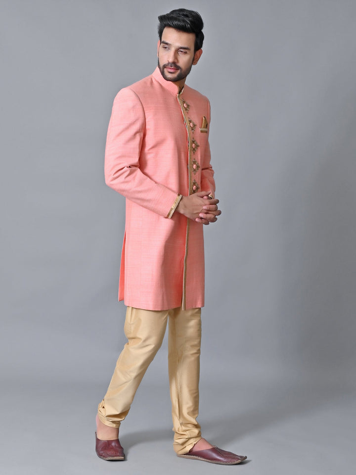 Ethnic Motifs Peach Sherwani