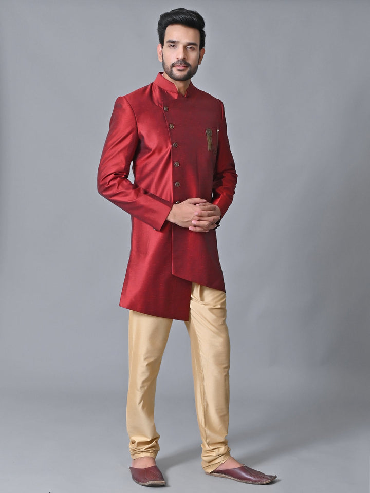 Textured Maroon Sherwani