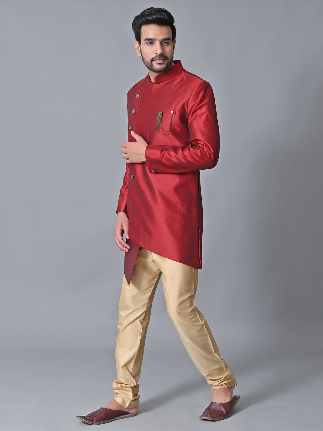 Textured Maroon Sherwani