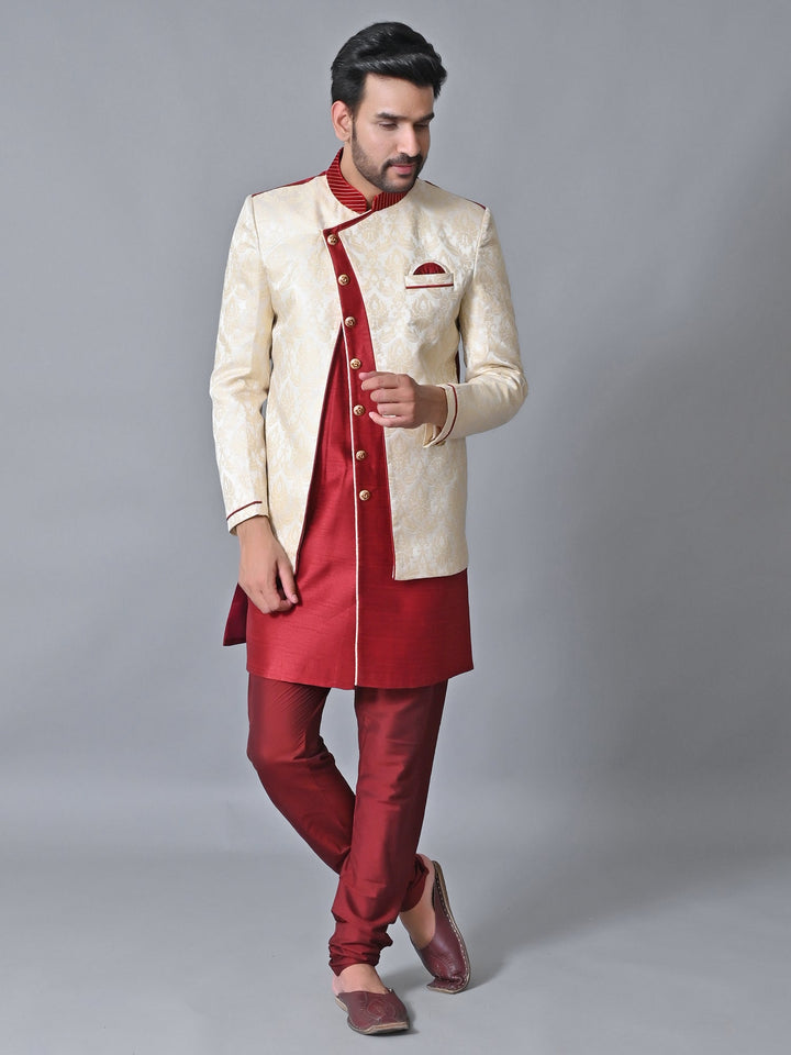 Textured Cream Sherwani