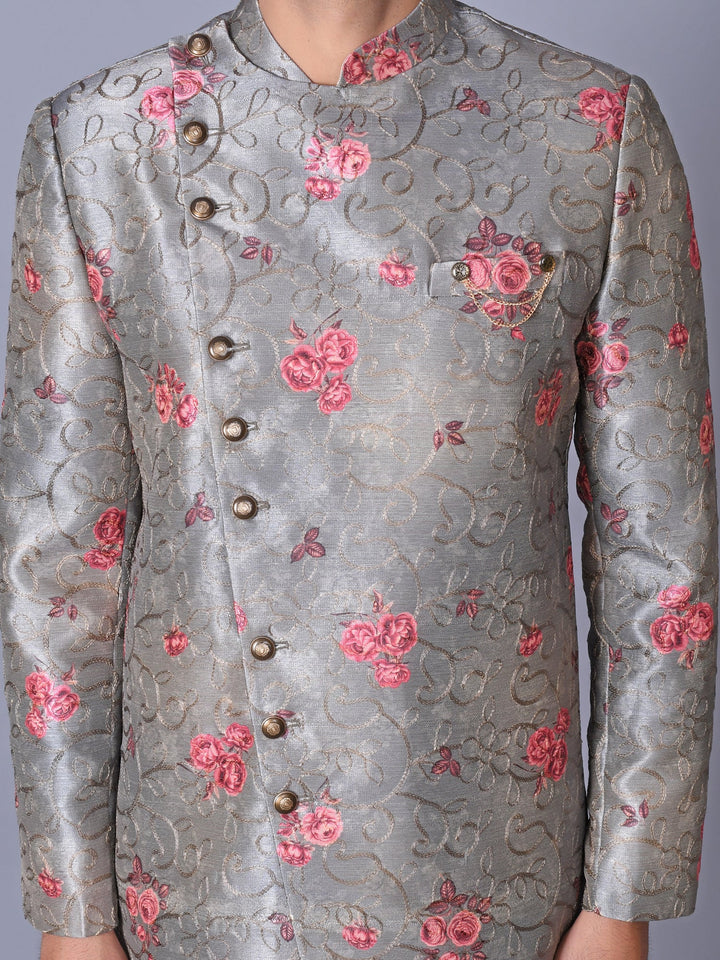 Floral Grey Sherwani