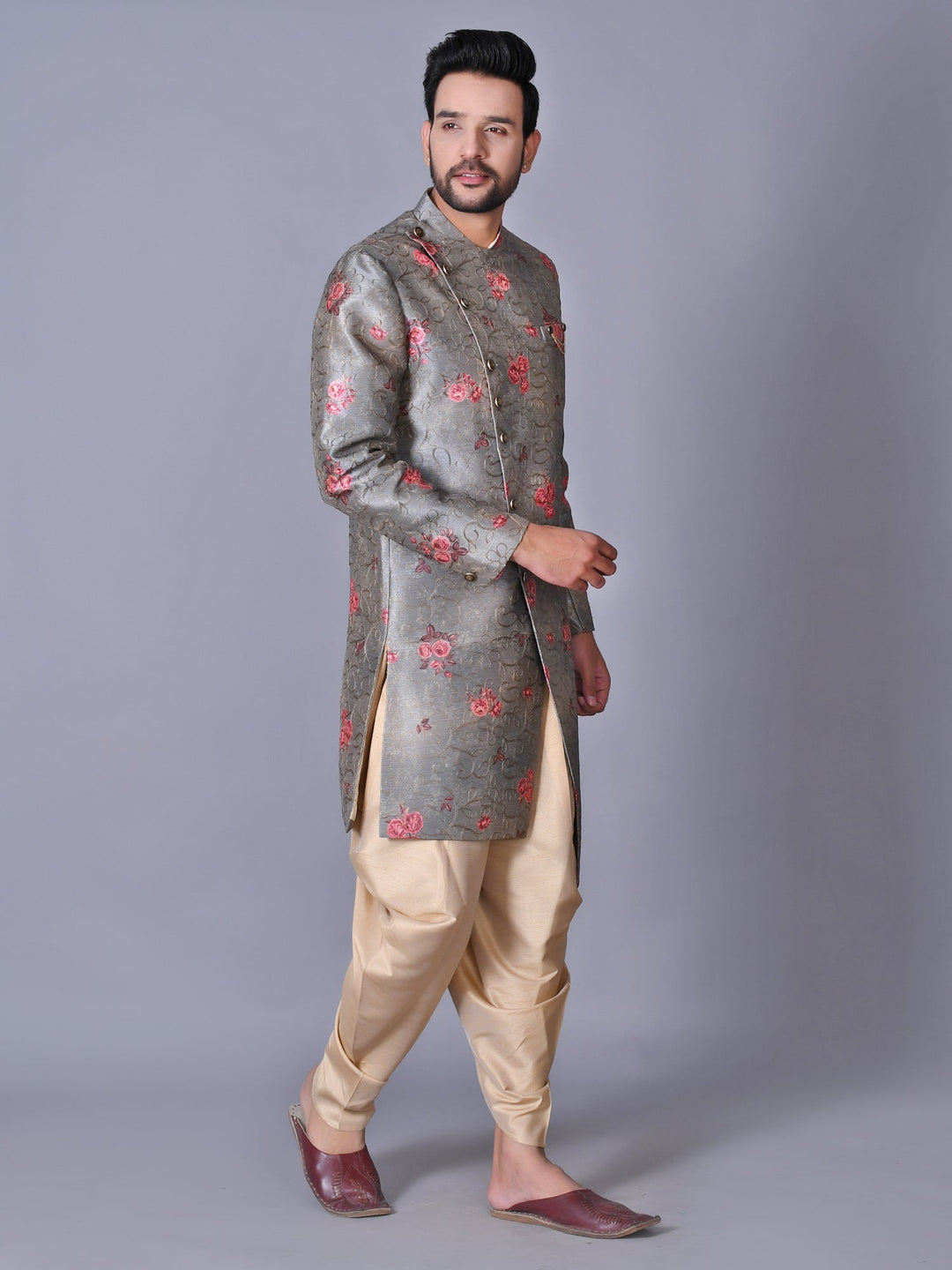 Floral Grey Sherwani