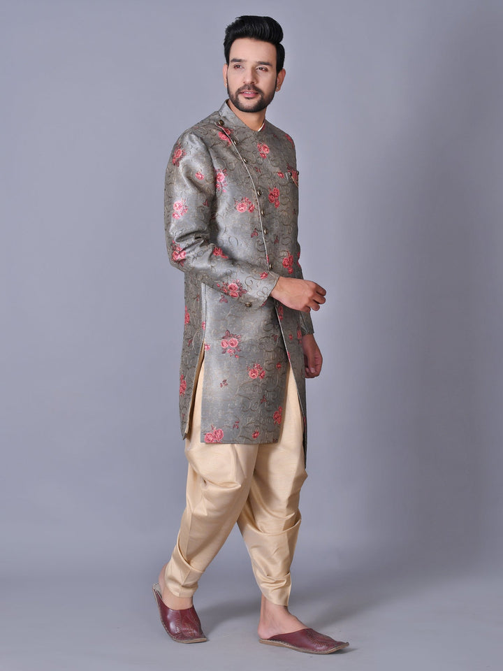 Floral Grey Sherwani