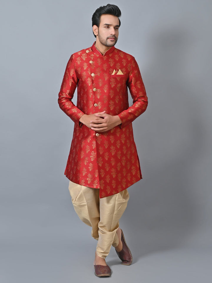 Printed Maroon Sherwani