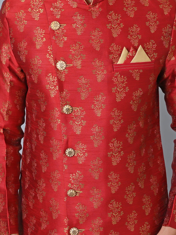 Printed Maroon Sherwani