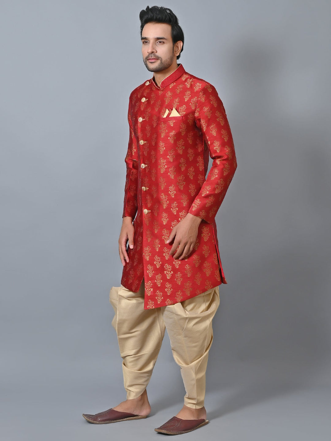 Printed Maroon Sherwani