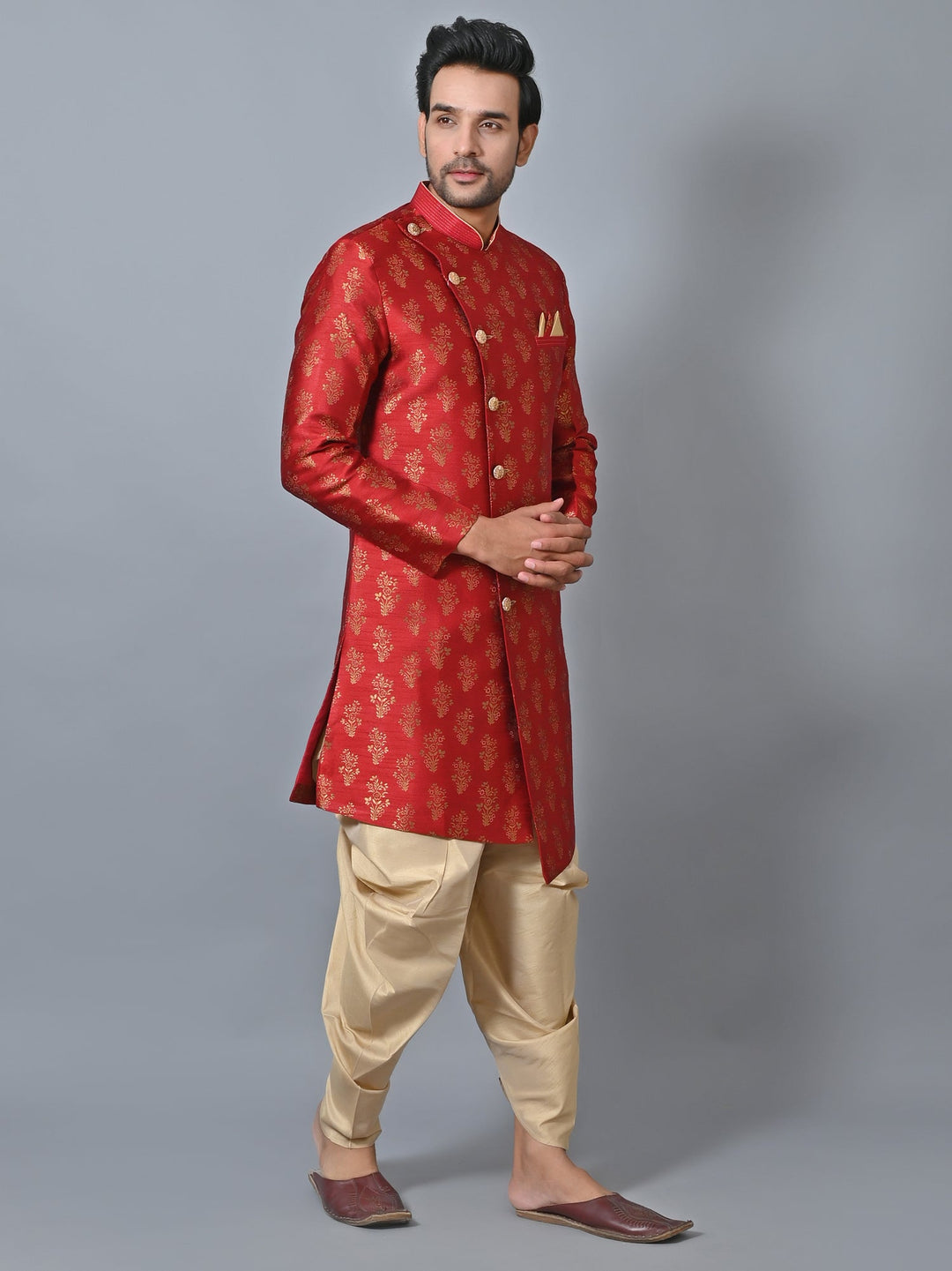 Printed Maroon Sherwani