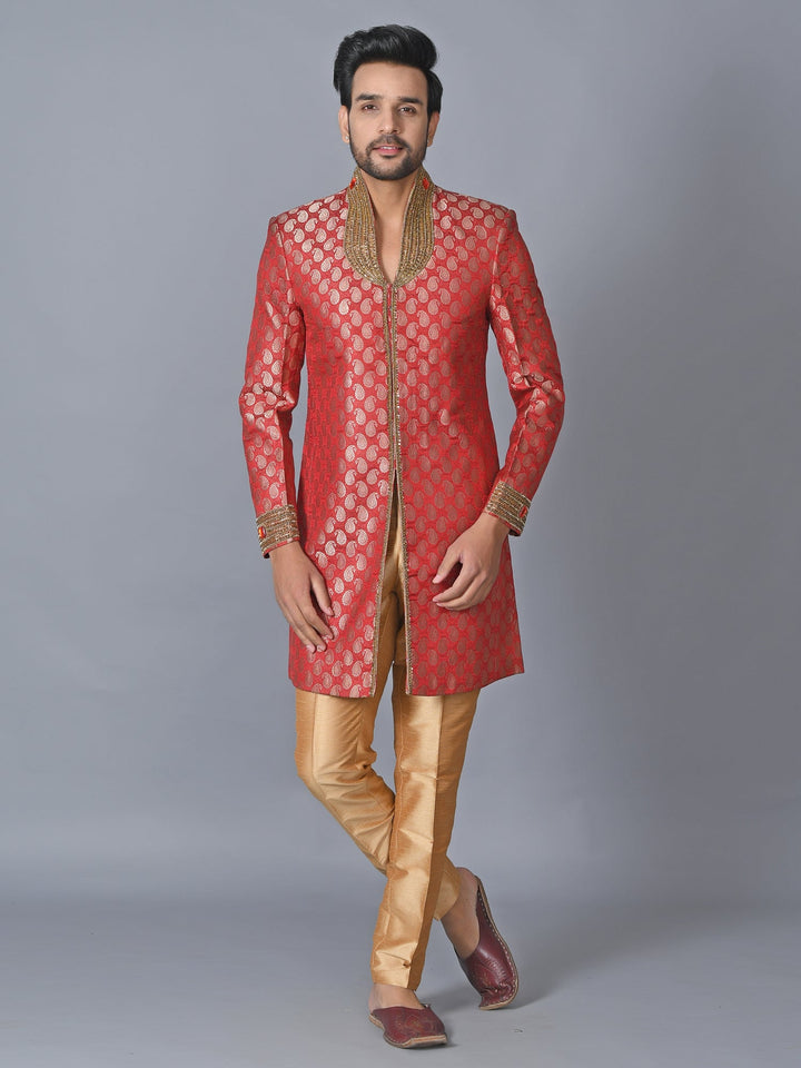 Ethnic Motifs Maroon Sherwani