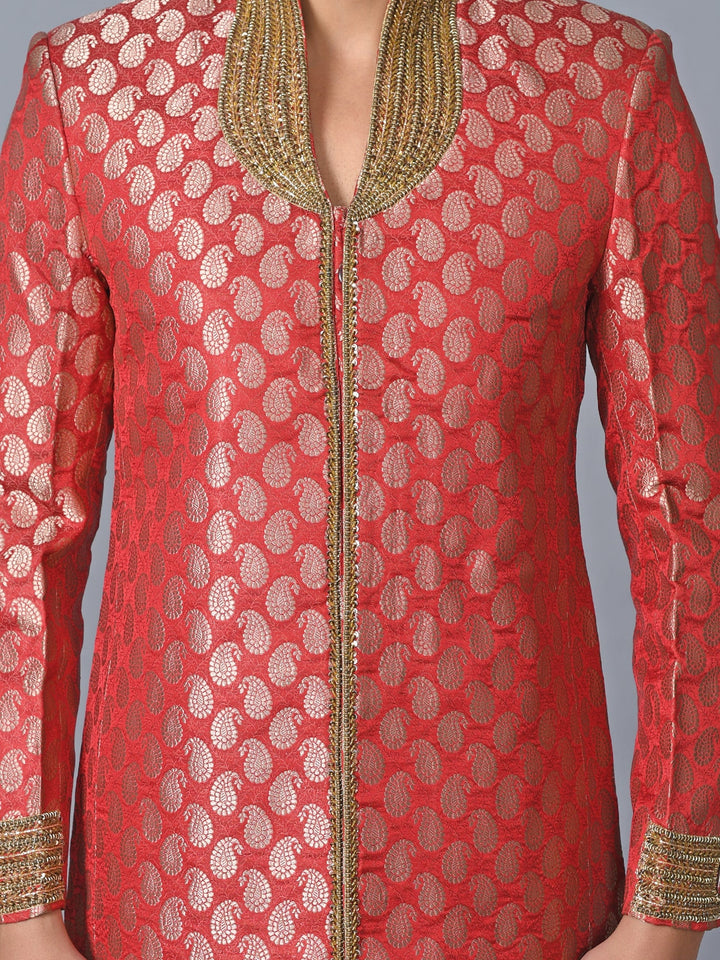 Ethnic Motifs Maroon Sherwani