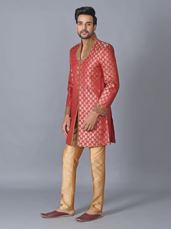 Ethnic Motifs Maroon Sherwani