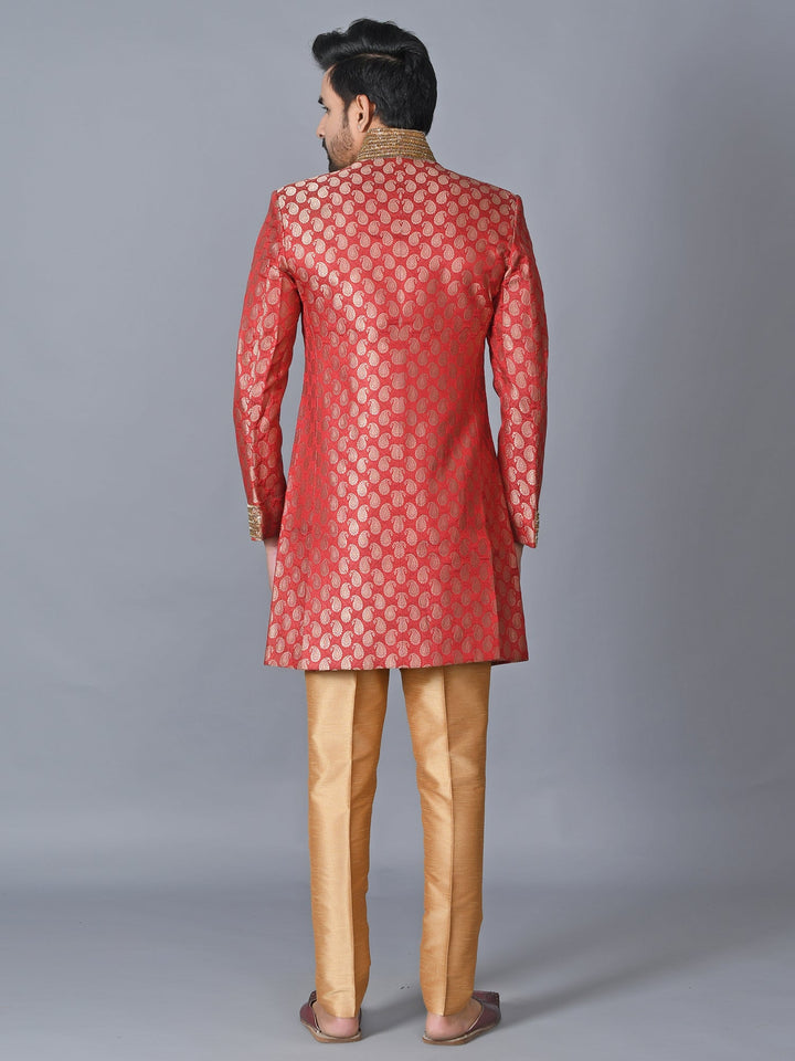 Ethnic Motifs Maroon Sherwani