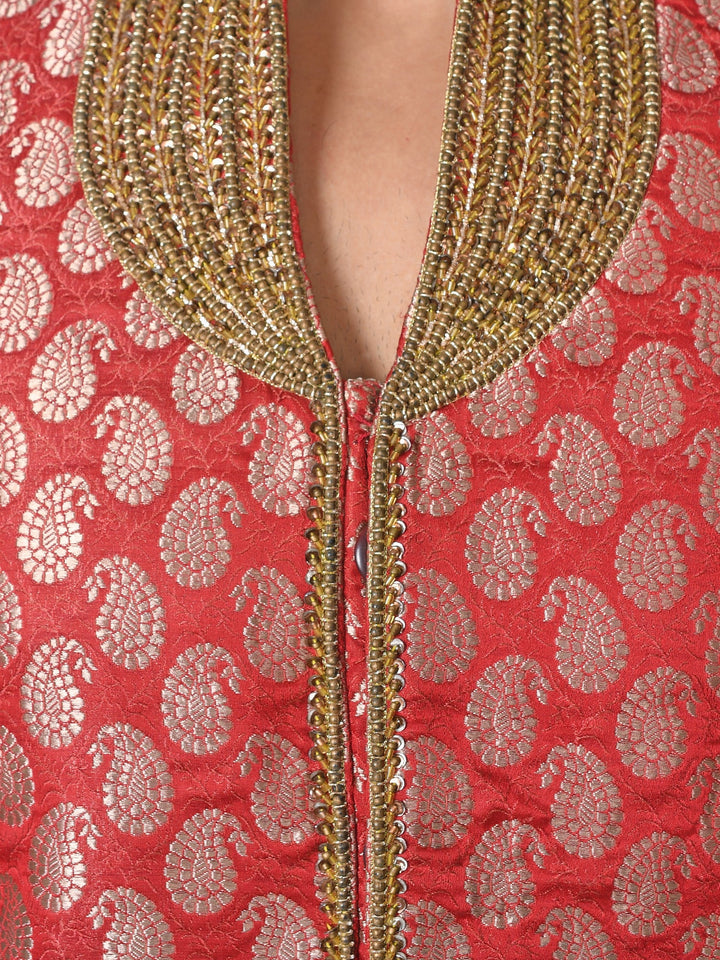 Ethnic Motifs Maroon Sherwani