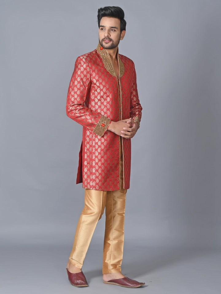 Ethnic Motifs Maroon Sherwani