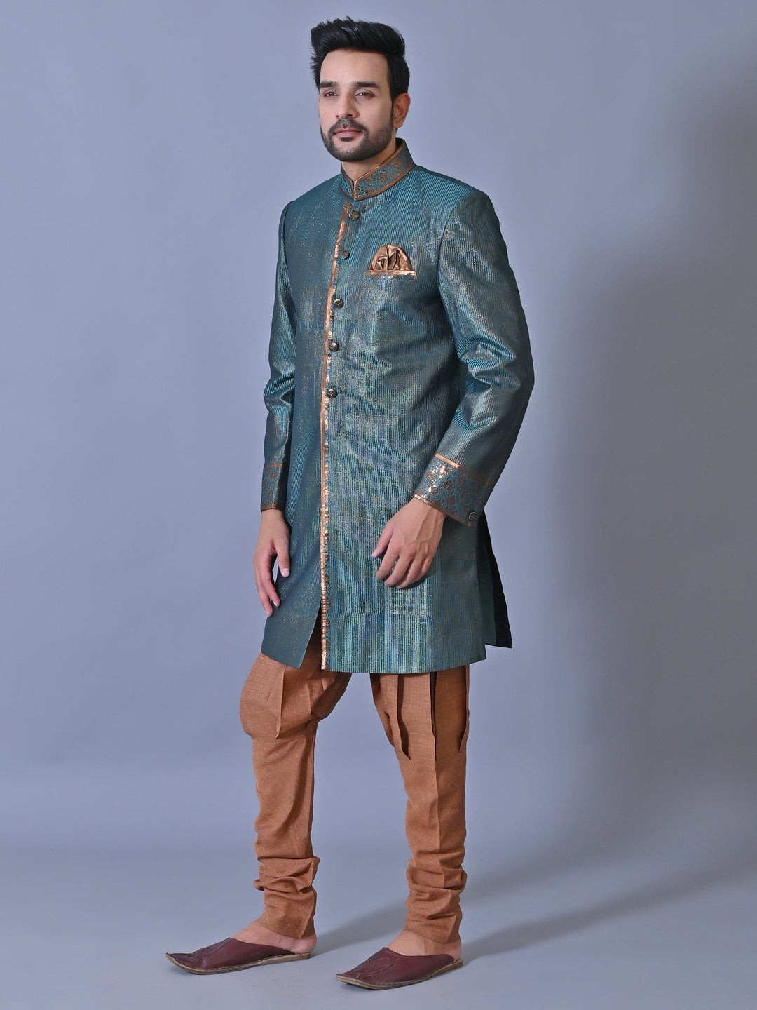 Textured Sea Green Sherwani