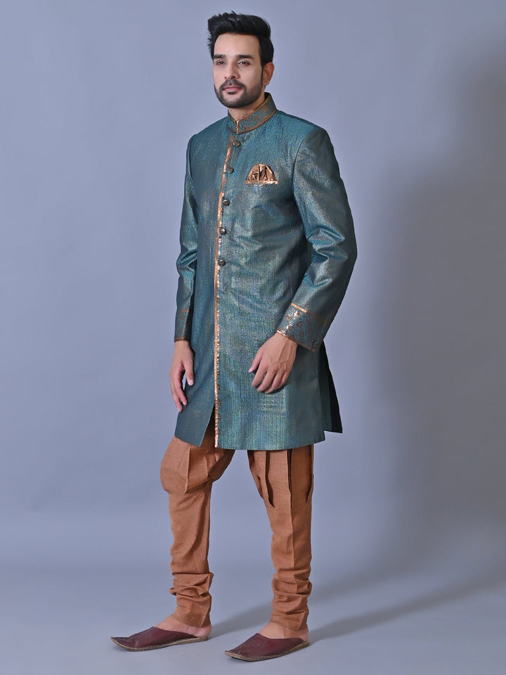 Textured Sea Green Sherwani