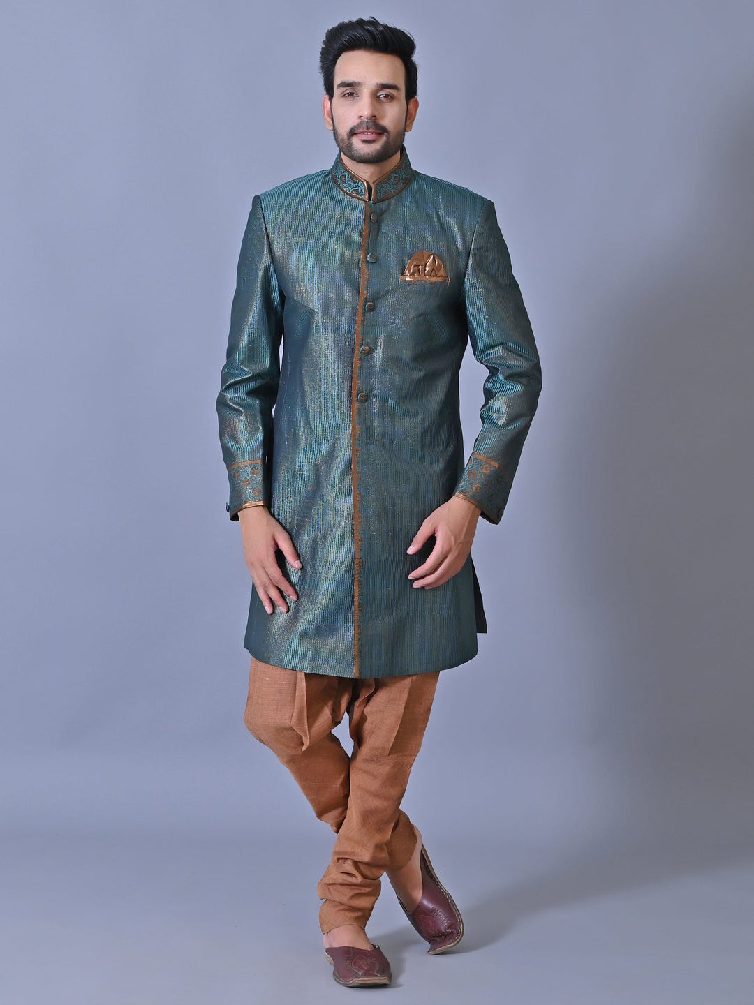 Textured Sea Green Sherwani