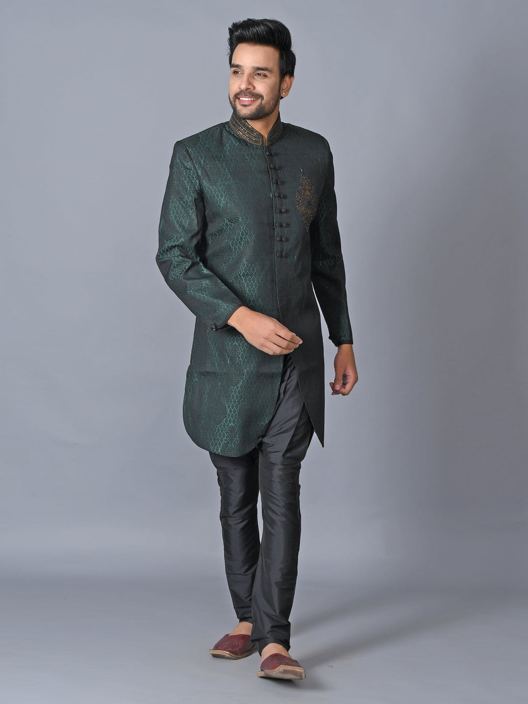 Ethnic Motifs Sea Green Sherwani