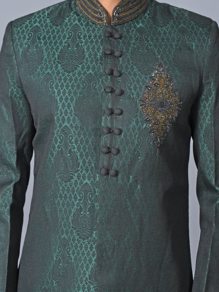 Ethnic Motifs Sea Green Sherwani