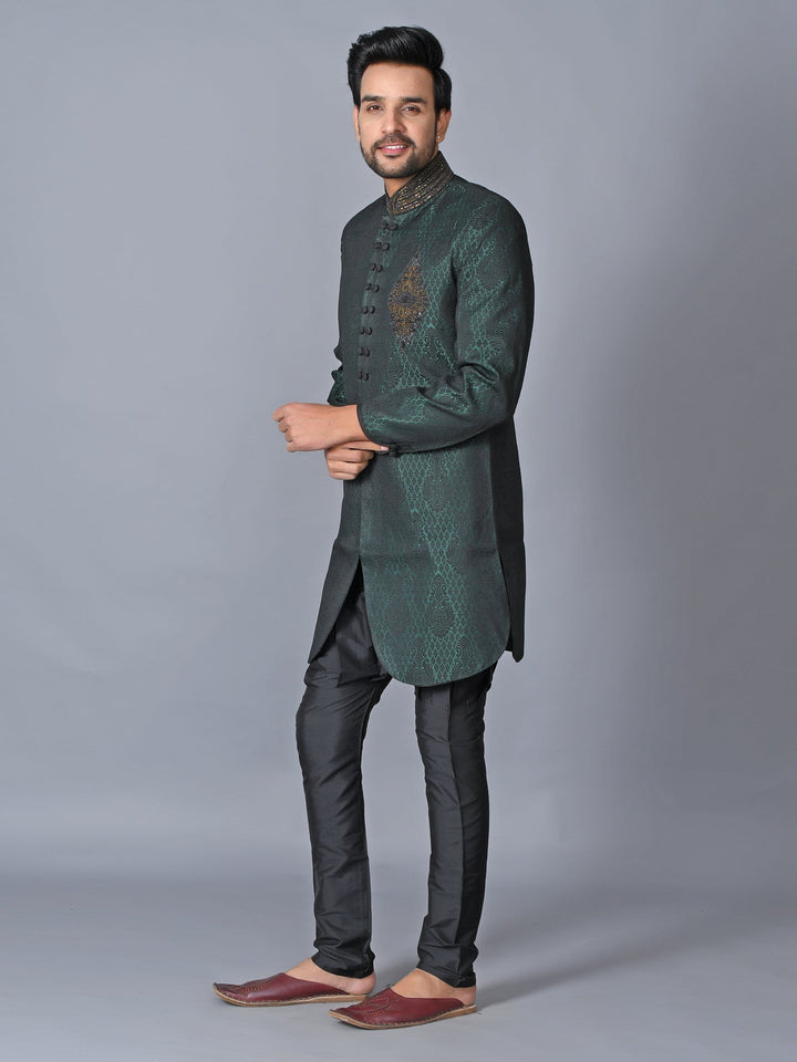 Ethnic Motifs Sea Green Sherwani