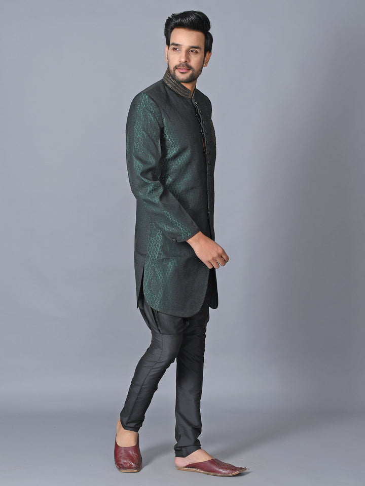Ethnic Motifs Sea Green Sherwani