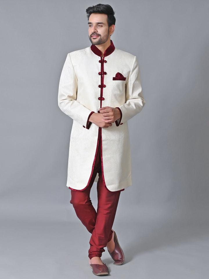 Textured Cream Sherwani