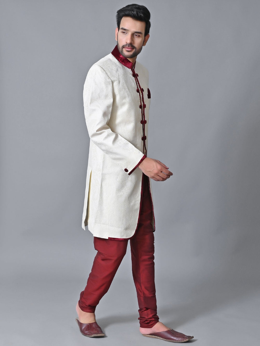 Textured Cream Sherwani