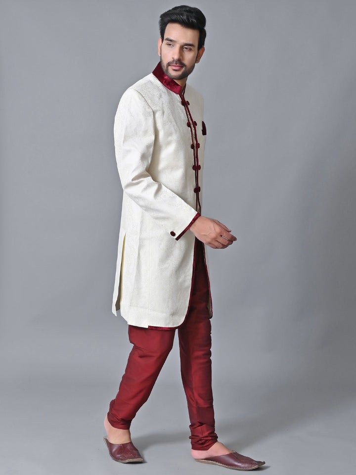 Textured Cream Sherwani