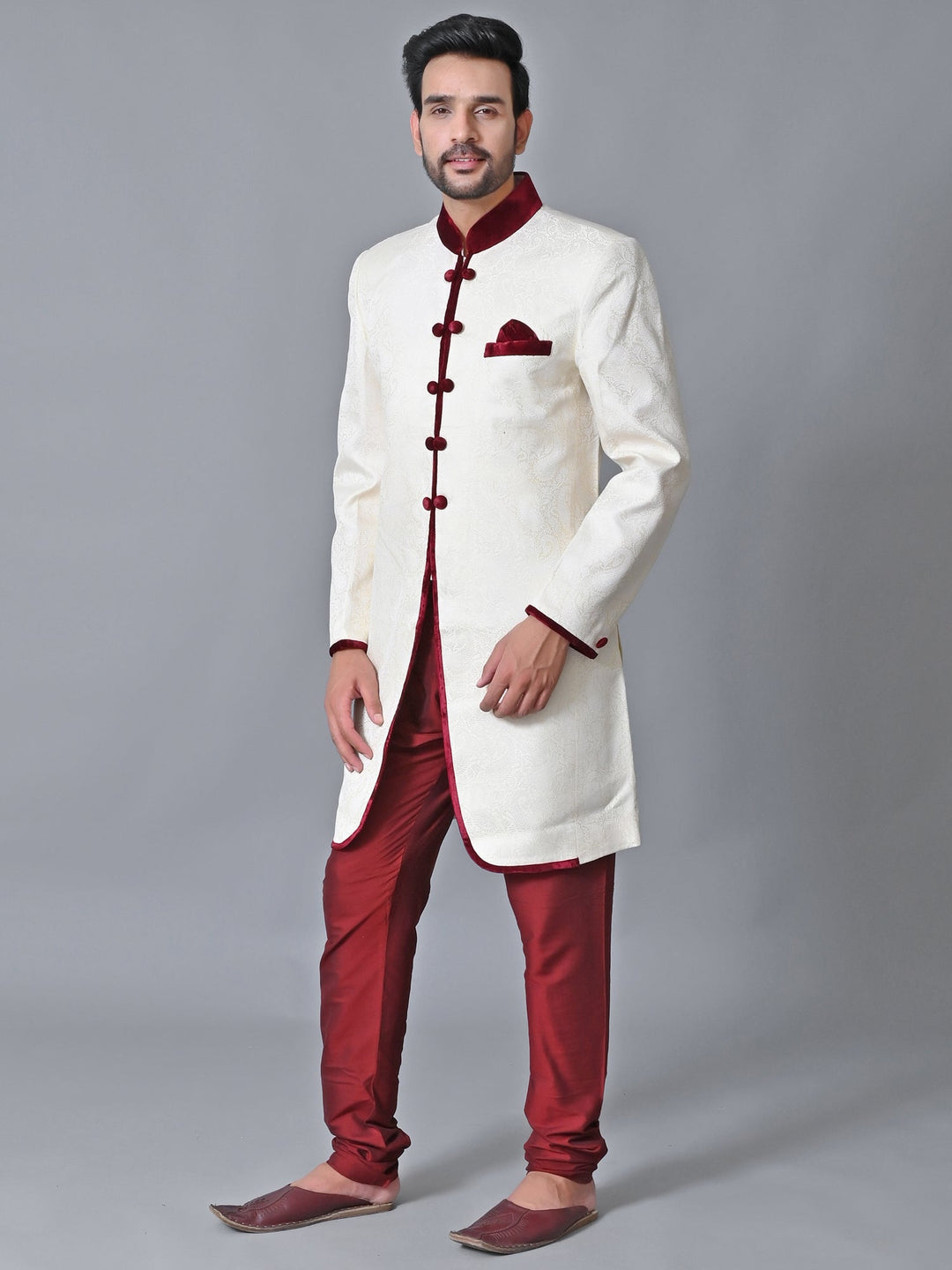 Textured Cream Sherwani